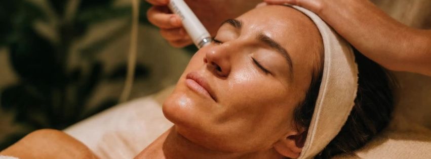 A woman with a headband lies with her eyes closed while a skincare professional uses a handheld device on her face during a facial treatment. Clarity Laser Toning is a gentle, non-invasive cosmetic treatment using the Clarity II laser that improves your skin's texture, reduces redness, and smooths out dark spots.Bella Lei Aesthetics and Wellness - Flemming Island, Florida